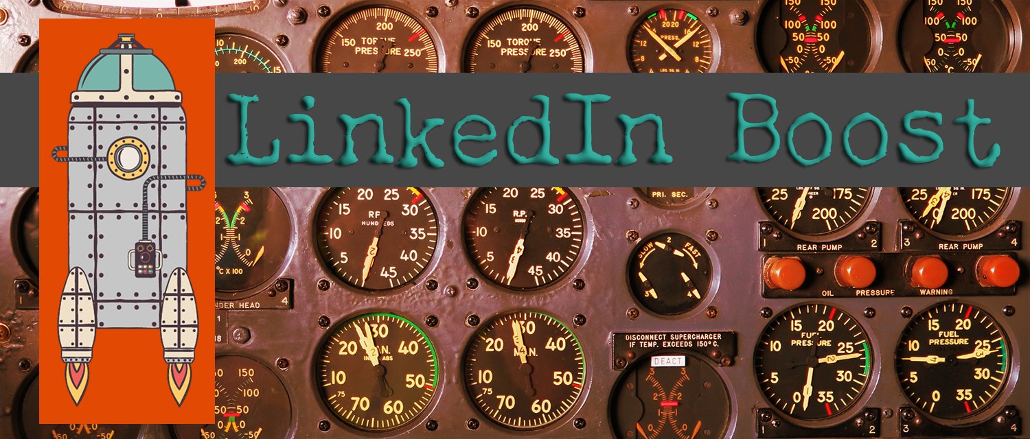 linkedin LinkedIn banner with cockpit dials behind it and an illustrated rocketship on the left.