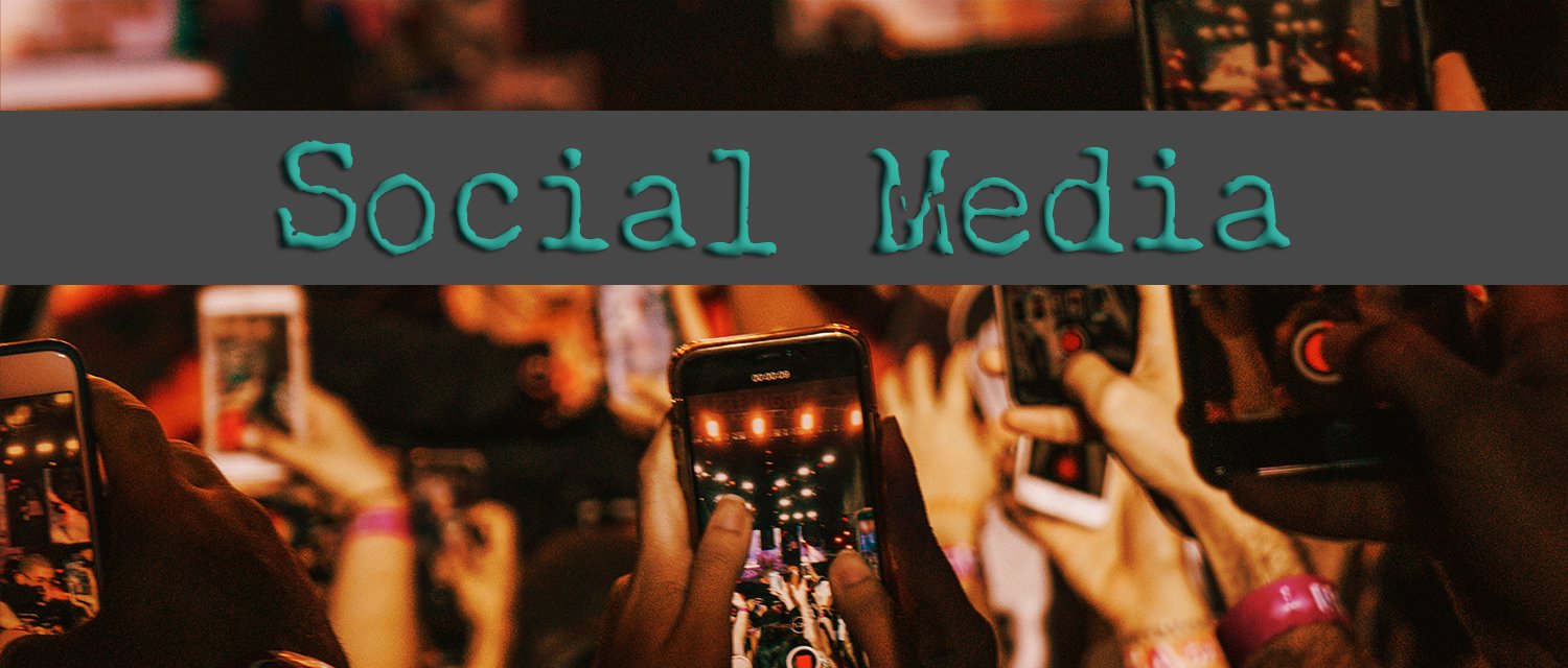 Social Media banner with background of many people holding up their phones to record something.